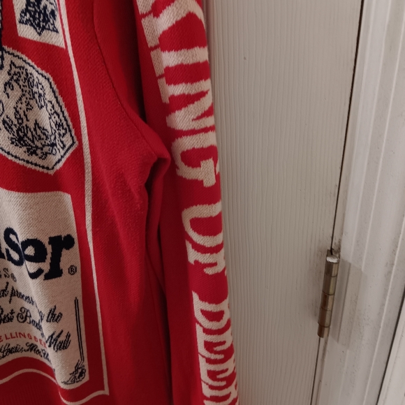 Budweiser Sweater King Of Beers Logo Red Cotton/Acrylic Crew Neck Men's SzMedium - Picture 4 of 9